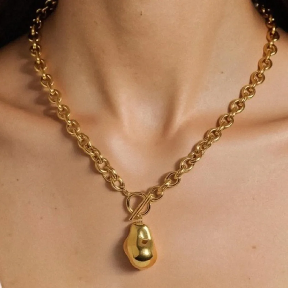 18K Gold Large Pearl Chain Necklace (1207)